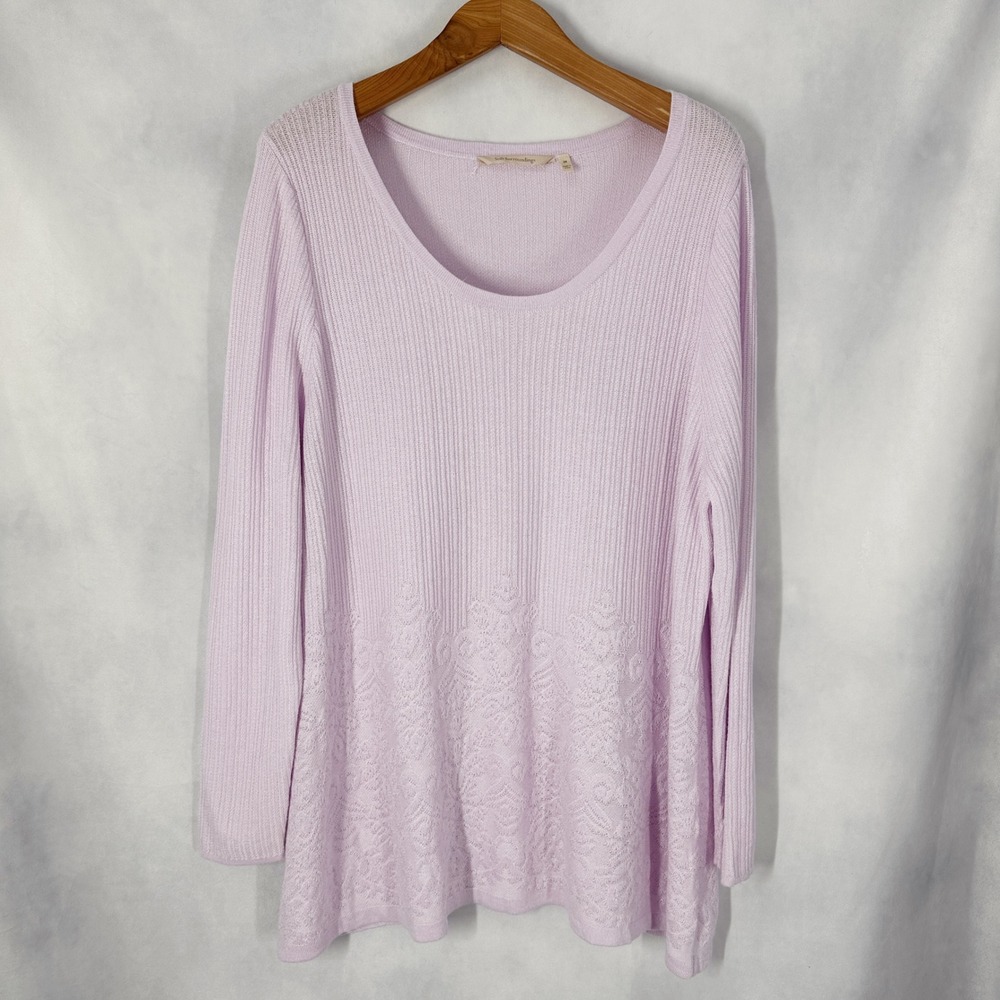 Soft Surroundings Long Sleeve Lavender Pointelle Knit Sweater Women's Size 2X